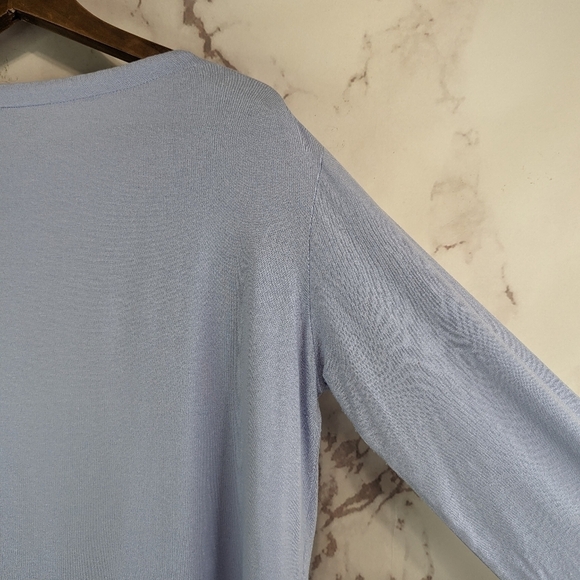 J Jill Shirt Women Medium Blue Long Half Sleeve Boat Neck Knit Stretch Wearever - Picture 6 of 10